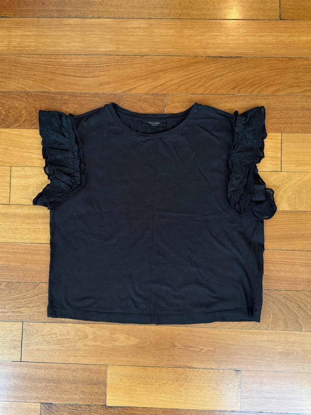 All Saints Black Ruffle Sleeve Women's Top
